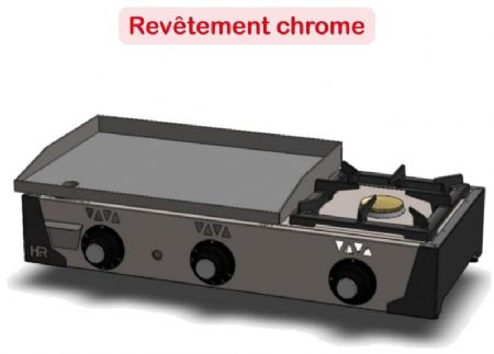 Plancha à gaz en inox avec plaque chromée avec 1 brûleur - 15mm d'épaisseur - 930x470x230 mm