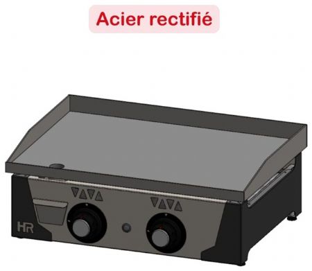 Plancha à gaz en inox avec plaque en acier rectifié - 15mm d'épaisseur - 600x470x230 mm