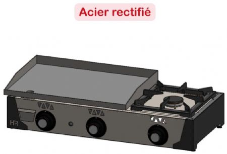 Plancha à gaz en inox avec plaque en acier rectifié avec 1 brûleur - 15mm d'épaisseur - 930x470x230 mm