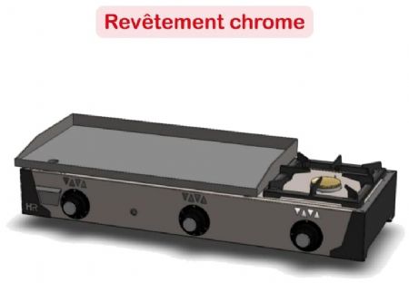 Plancha à gaz en inox avec plaque chromée avec 1 brûleur - 15mm d'épaisseur - 1130x470x230 mm