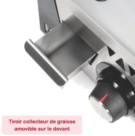 Plancha à gaz en inox avec 1 brûleur - 6mm d'épaisseur - 1130x470x230 mm