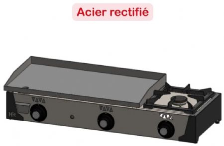 Plancha à gaz en inox avec plaque en acier rectifié avec 1 brûleur - 15mm d'épaisseur - 1130x470x230 mm