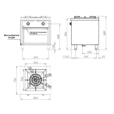 Cuisinière Gaz 1 brûleur 25 kW à poser - Hr Fainca - PLL7508E