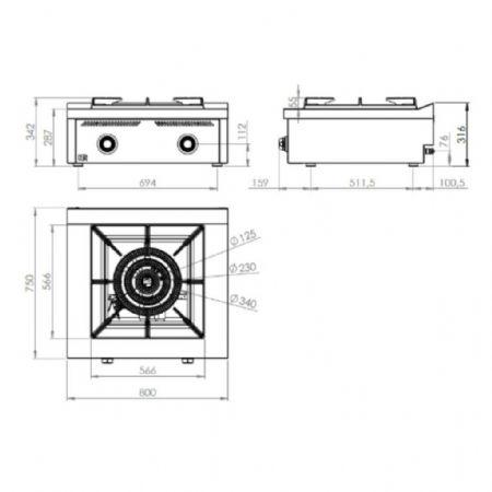 Cuisinière Gaz 1 brûleur 25 kW à poser - Hr Fainca - PLL7508S