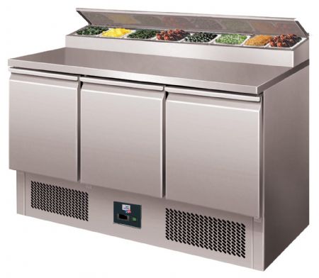 Table réfrigérée à sandwiches inox 3 portes GN 1/1, couvercle inox 8 GN 1/6-150, +2/+8°C - l2g - PS300