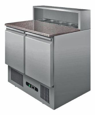 Meuble  pizza 2 portes gn 1/1 avec saladette 5 bacs au dessus - 240L