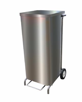 Poubelle porte sacs mobile carene inox a ouverture frontale pour sac de 100  130L 2 roues 150mm diametre