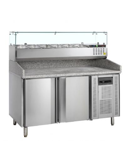Table  pizza 2 portes  charnires +2C / +10C plan en granit - 1510x800x1448 mm