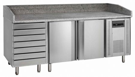 Table à pizza avec 2 portes pleines positif inox 370 L +2 à +10 °C - Tefcold - PT1310
