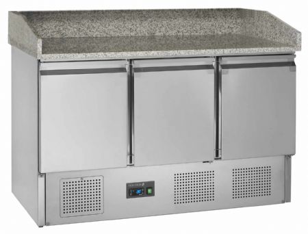 Meuble à pizzas comptoir GN1/1 avec plan de travail en granite et 3 portes - Tefcold - PT1365