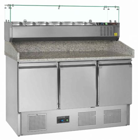 Meuble à pizzas table avec module pour garniture - Tefcold - PT1365 + GVC33-140