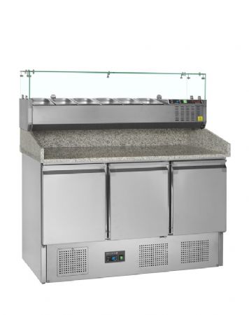 Table  pizza granite 3 portes +2C / +10C avec 6 bacs GN1/4