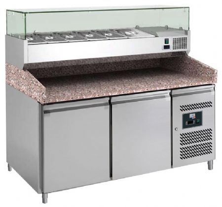 Meuble à pizza réfrigéré dessus granit 2 portes 600x400 mm, vitrine à ingrédients 5 GN 1/3 + 1 GN 1/2, +2/+8°C - l2g - PZ2600TN-VRX380 Meuble à pizza réfrigéré dessus granit 2 portes 600x400 mm, vitrine à ingrédients 5 GN 1/3 + 1 GN 1/2, +2/+8°C - l2g - PZ2600TN-VRX380