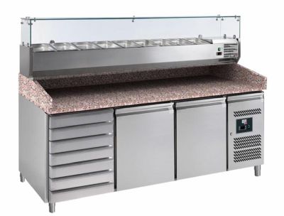 Meuble  pizzas+2/+8c avec 2portes600x400 et 7 tiroirs avec saladette 9GN1/3- 580 litres
