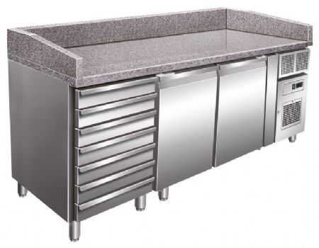 Table à pizza professionnelle dessus granit 7 tiroirs à pâtons 2 portes positive - Nosem - PZ2610TNA