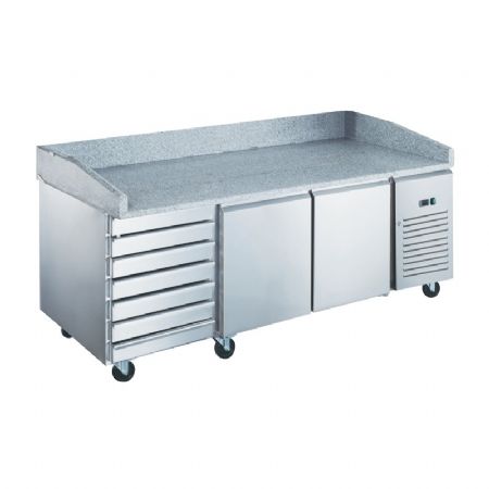 Table  pizza rfrigre positive en inox - 2 portes et 7 tiroirs neutres - 390 litres