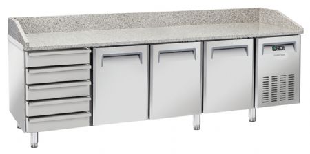 Meuble à pizza réfrigéré professionnel dessus granit avec bloc tiroirs neutre pour plateaux 600x400 mm +2/+8°C - Coolhead - QZ 36