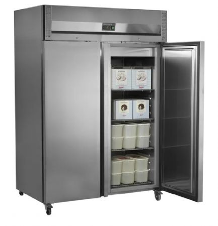 Congélateur professionnel vertical en inox avec 2 portes pleines GN 2/1 Congélateur professionnel vertical en inox avec 2 portes pleines GN 2/1