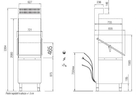 Lave-vaisselle à capot professionnel Panier 500 x 500 mm Triphasé - Furnotel - RIVER282RV1