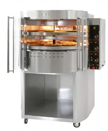 Four  pizza gaz rotatif professionnel 2 tages 7 pizzas de 30 cm