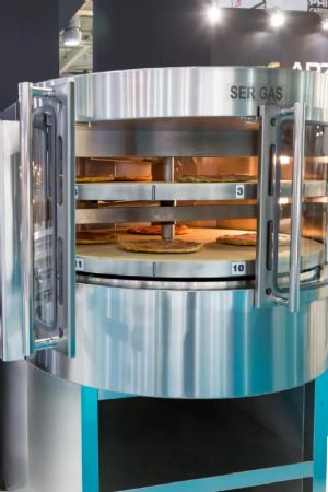 Four  pizza gaz rotatif professionnel 2 tages 7 pizzas de 30 cm
