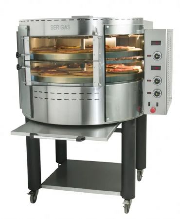 Four à pizza rotatif électrique professionnel 2 étages avec support inox 7 pizzas de 30 cm Four à pizza rotatif électrique professionnel 2 étages avec support inox 7 pizzas de 30 cm