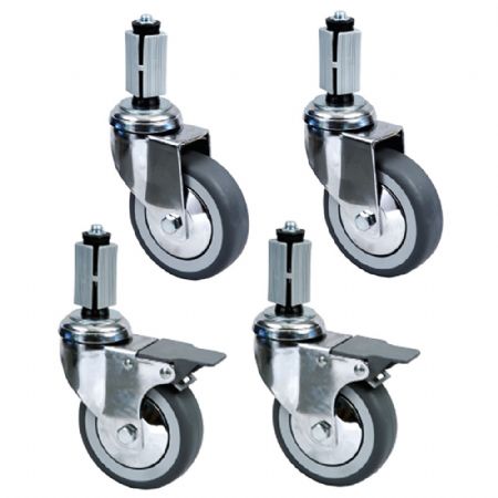 Kit de 4 roues chromées (2 avec freins) pour tables inox