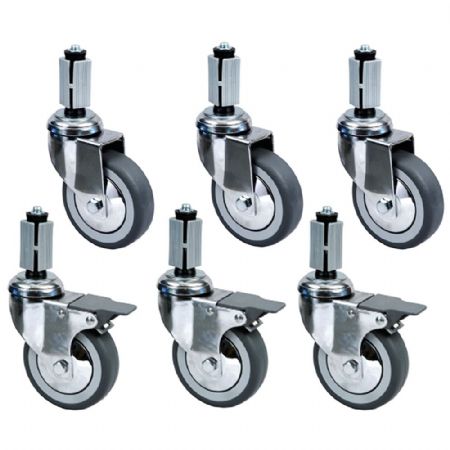Kit de 6 roues chromées Ø 100 3 avec freins pour tables
