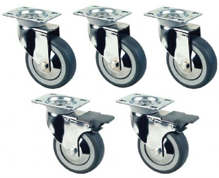 Kit de 5 roues pivotantes chromées Ø 100 pour tables armoires 2 avec freins - Diamond - RS10V5-SA2