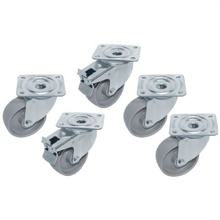 Kit 6 Roues inox pour tables, pivotantes, 6x avec freins