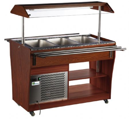 Buffet rfrigr en bois avec dessus en granit et rampes de service - 3xGN1/1