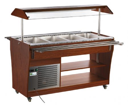 Buffet rfrigr en bois avec dessus en granit et rampes de service - 4xGN1/1