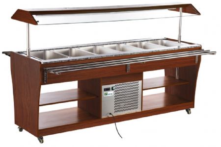 Buffet réfrigéré en bois avec dessus en granit et rampes de service - 6xGN1/1 Buffet réfrigéré en bois avec dessus en granit et rampes de service - 6xGN1/1