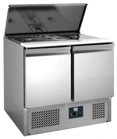 Saladette réfrigérée inox 2 portes GN 1/1, couvercle télescopique, capacité 2 GN 1/1 + 2 GN 1/4, +2/+8°C - l2g - S900STD