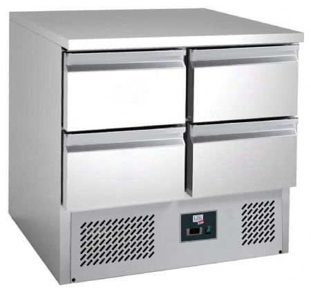 Saladette réfrigérée inox centrale dessus fixe, 4 tiroirs GN 1/1, 220 L, 0/+10°C - l2g - S901-4D Saladette réfrigérée inox centrale dessus fixe, 4 tiroirs GN 1/1, 220 L, 0/+10°C - l2g - S901-4D