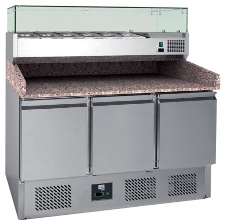 Meuble à pizza réfrigéré groupe en dessous, dessus granit 3 portes GN 1/1, vitrine 4 GN 1/3 + 1 GN 1/2, +2/+8°C - l2g - S903PZ Meuble à pizza réfrigéré groupe en dessous, dessus granit 3 portes GN 1/1, vitrine 4 GN 1/3 + 1 GN 1/2, +2/+8°C - l2g - S903PZ