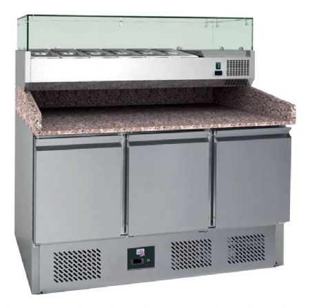 Meuble  pizzas avec plan de travail en granit +2/ +8C 3 portes GN1/1 - 368L