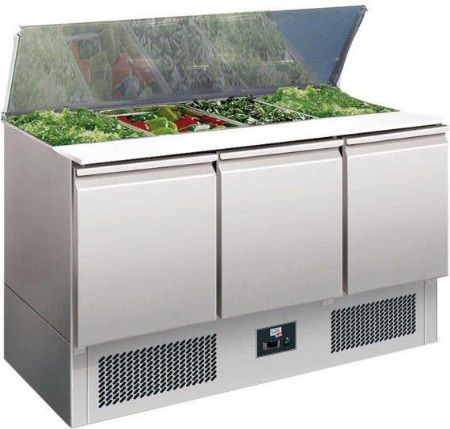 Saladette réfrigérée inox 3 portes GN 1/1, couvercle télescopique, capacité 4 GN 1/1, +2/+8°C - l2g - S903STD
