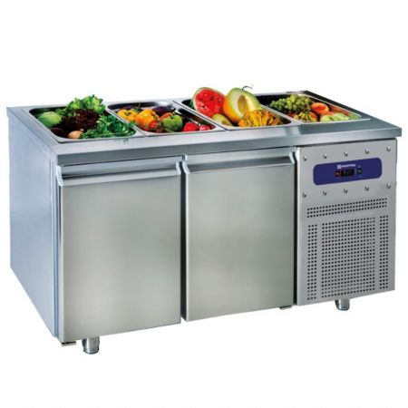 Saladette réfrigérée avec 2 portes pleines GN 1/1, 4x GN 1/1 h=150 mm positive - Virtus - SALADBAR2 Saladette réfrigérée avec 2 portes pleines GN 1/1, 4x GN 1/1 h=150 mm positive - Virtus - SALADBAR2