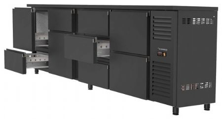 Arrière-bar noir froid positif avec 3 pleines battantes - 2005x530x820 mm