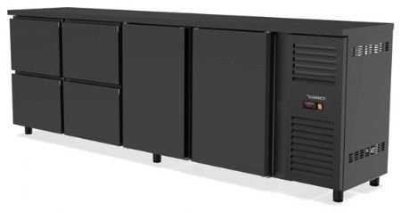 Arrière-bar noir froid positif avec 4 pleines battantes - 2545x530x820 mm