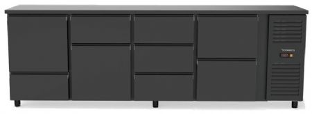 Arrière-bar noir froid positif avec 4 pleines battantes - 2545x530x820 mm