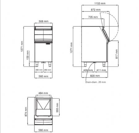Bac de stockage pour Machine  glaons professionnelle 168 kg