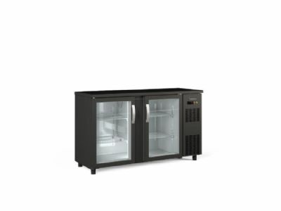 Arrire-bar noir froid positif avec 2 portes vitres battantes - 1465x530x820 mm