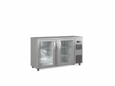 Arrire-bar inox froid positif avec 2 portes vitres battantes - 1465x530x820 mm