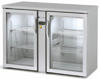 Arrire-bar inox froid positif groupe  distance avec 2 portes vitres battantes - 1165x530x820 mm