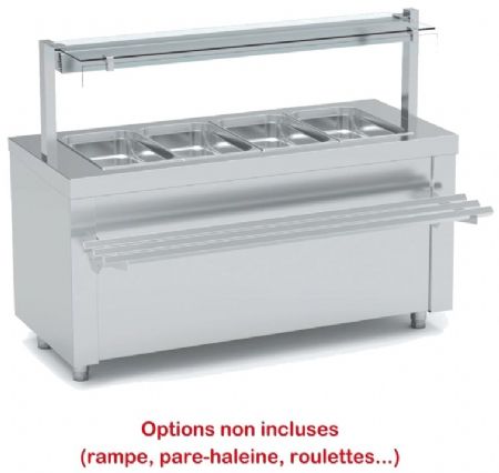 Meuble inox bain-marie à eau avec réserve chaude 6 GN 1/1-200 - 2250x700x850 mm