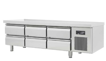 Soubassement professionnel rfrigre inox 6 portes 215L temp -2 / +8C - profondeur 600mm