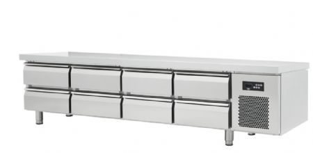 Soubassement professionnel rfrigre inox 8 portes 295L temp -2 / +8C - profondeur 600mm