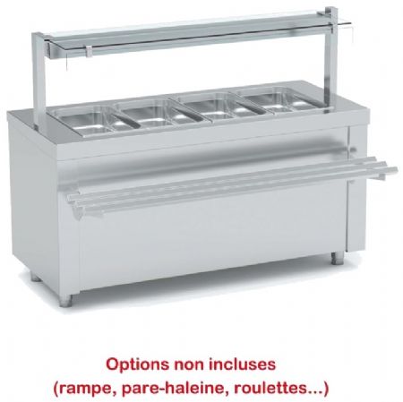 Meuble inox bain-marie sec avec réserve chaude 6 GN 1/1-150 - 2250x700x850 mm